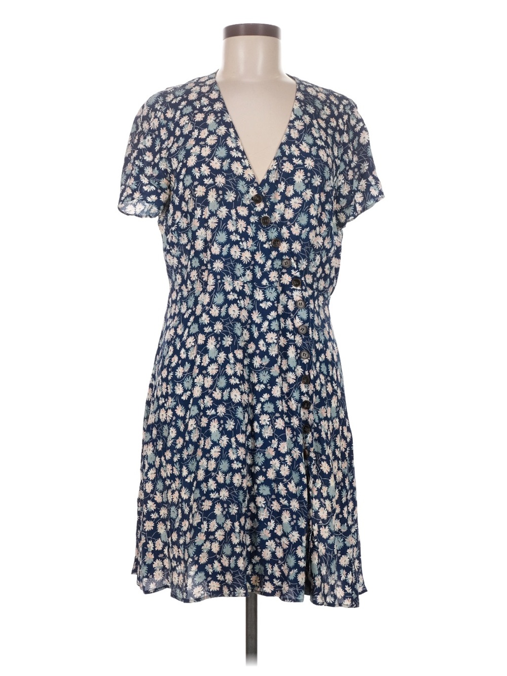 Madewell Navy Floral Ditsy Dress with Button Accents